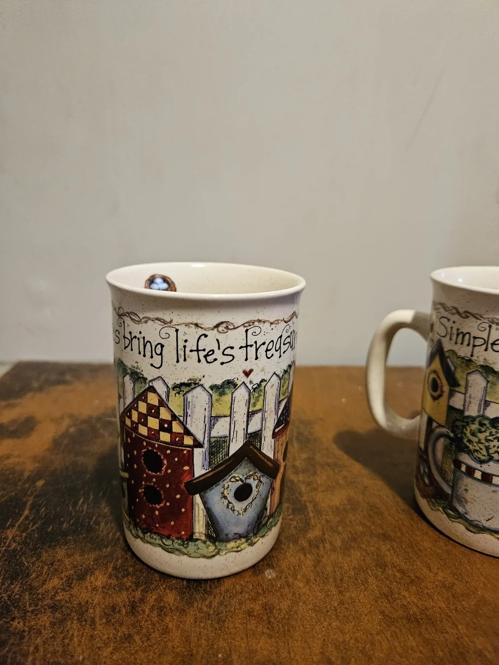 VTG Joy Marie Heimsoth Garden Pleasures Mug Set 4 Papel Giftware Cottage Garden